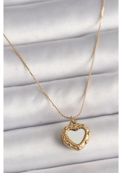 316L Çelik Gold Renk Zincir Sedefli Kalp Model Kadın Kolye TG27BKO9784