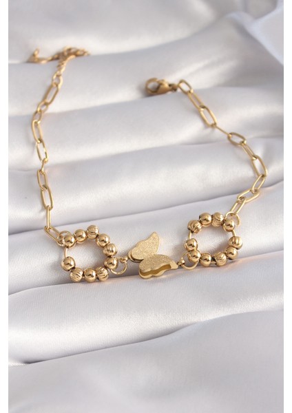 316L Çelik Gold Renk Simli Kelebek Figür Kadın Bileklik