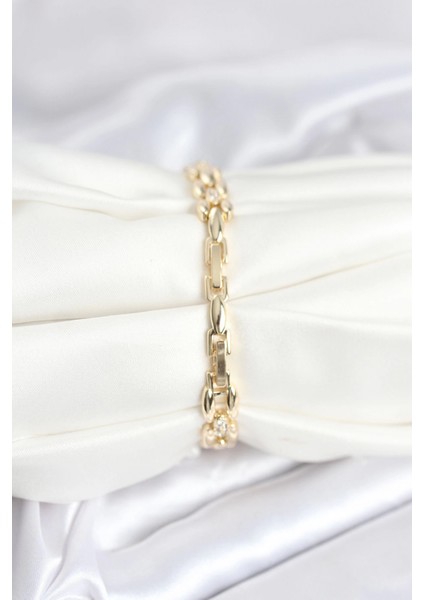 Pirinç Gold Renk Zincir Model Zirkon Taşlı Kadın Bileklik - TJ-BB8029 fiyatları