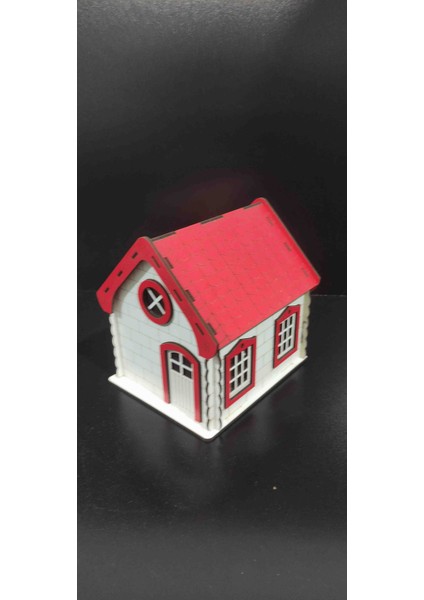 Ahşap Ev Kumbara Kırmızı Beyaz