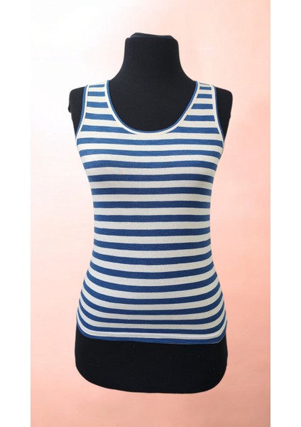 Mavi Çizgili Kadın Basic Dar Kalıp Atlet Şort Alt Üst Takım fırsatları