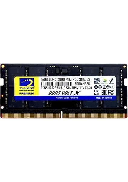 Twınmos 16GB Ddr5 4800MHZ CL40 Notebook Ram Volt x TMD516GB4800S40