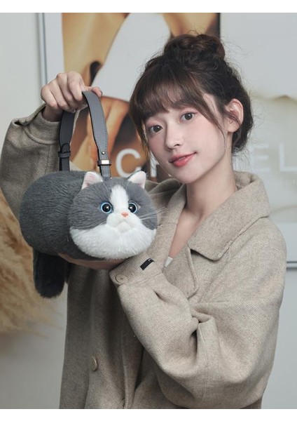 Bear & Deer Pelüş Kedi Şeklinde El Çantası – Gri - BD-CAT005