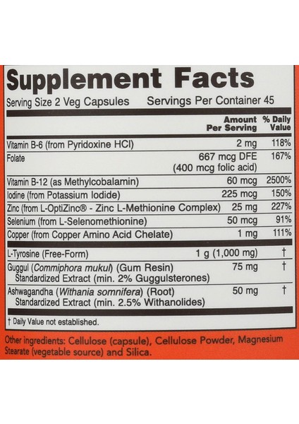Thyroid Energy L-Tyrosine Copper Vitamin B-6 / B-12 90 Veg Caps fiyatları