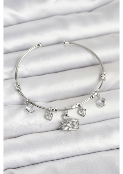 Kuğu Charmlı Gümüş Renk Kadın Bileklik - TJ-BB8036