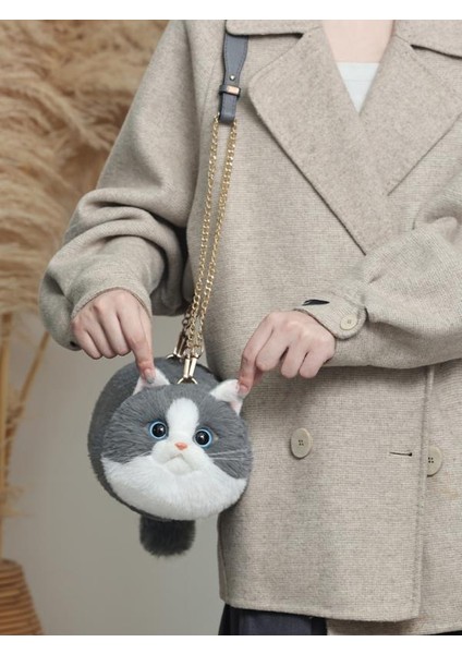 Bear & Deer Pelüş Kedi Şeklinde El Çantası – Gri - BD-CAT005 indirimleri