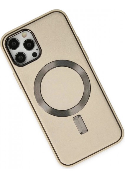 iPhone 12 Pro Max Kılıf Coco Deri Magneticsafe Silikon - Krem modelleri