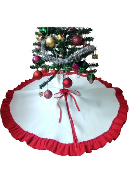 , Yılbaşı Çam Ağacı Altı Örtüsü, Çam Ağacı Ayak Halısı Örtüsü,peluş ,beyaz Renk, 95 cm