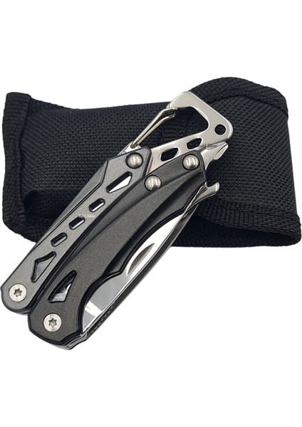 Mini 5 Fonksiyonlu Çok Amaçlı Katlanır Çakı – Pense – Testere – Açacak – Tornavida Özellikli Karabinalı Kılıflı Mini Cep Çakısı