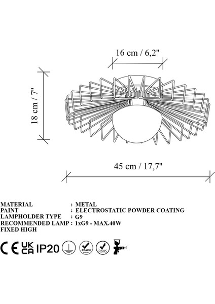 Tel Başlık Model Metal Plafönyer Avize Siyah, Dekoratif Tavan Aydınlatma KAYA-15221-M