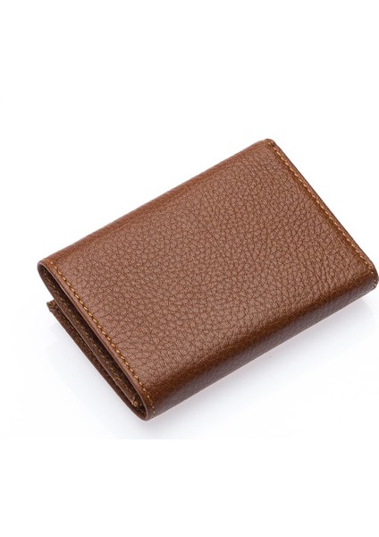 Unisex Hakiki Deri Bozuk Para ve Kağıt Para Bölmeli Cüzdan Kartlık - Taba fırsatları