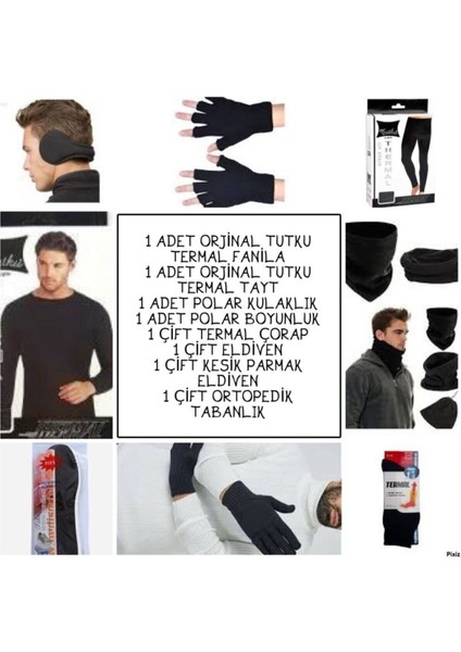 Termal Uzun Kollu Takım+Boyunluk+Kulaklık+Çorap+Ortopedik Tabanlık+2 Çift Eldiven