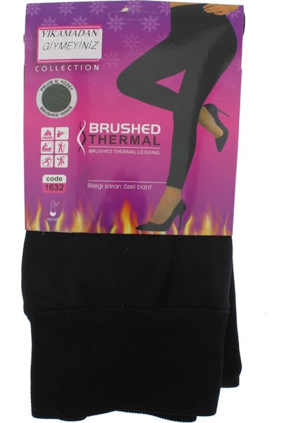 Kadın Siyah Peluşlu Termal Tayt