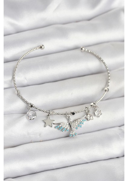 Anka Kuşu Charmlı Gümüş Renk Pirinç Kadın Bileklik - TJ-BB8040