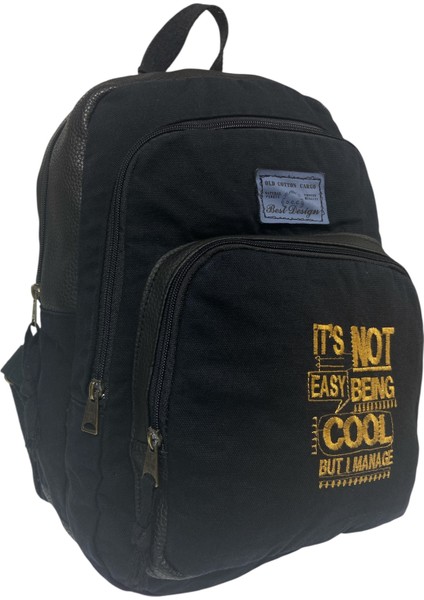 Old Cotton Kaliteli Siyah Vintage Salaş Baskılı Disayn Günlük Gezi Okul Sırt Çantası Revilla Bag 28X38CM modelleri