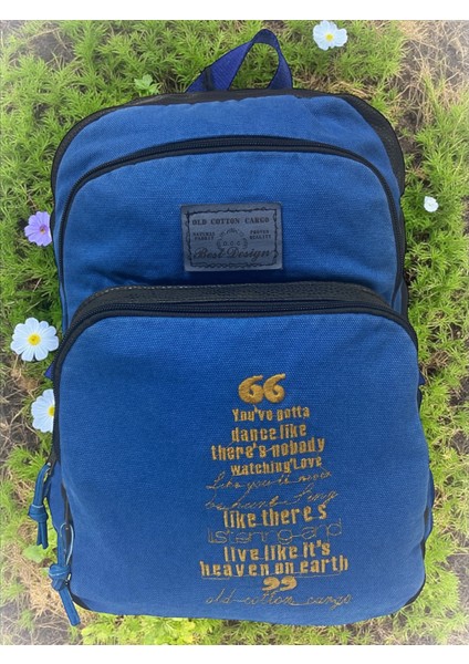 Old Cotton Kaliteli Siyah Vintage Salaş Baskılı Disayn Günlük Gezi Okul Sırt Çantası Revilla Bag 28X38CM