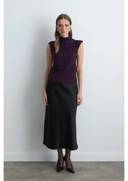 Dik Yakalı Jarse Bluz - Mürdüm fiyatları