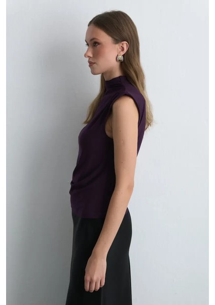 Dik Yakalı Jarse Bluz - Mürdüm fırsatları