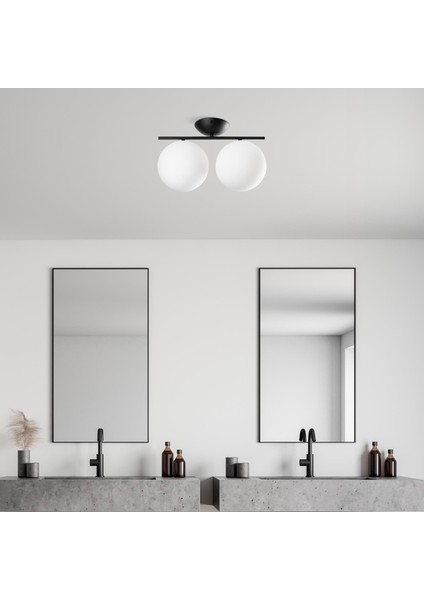 Luminar Modern 2'li Glop Cam Plafönyer Avize Siyah, Dekoratif Tavan Aydınlatma LUMINAR-14115