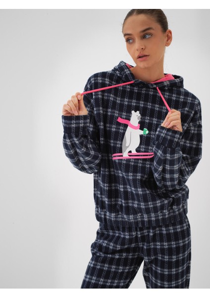 Kadın Lacivert Esnek Dokulu Oversize Sweatshirt