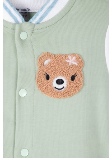 Kolej Yaka Ayıcık Aplike Detaylı Yeşil Bebek Tulumu modelleri