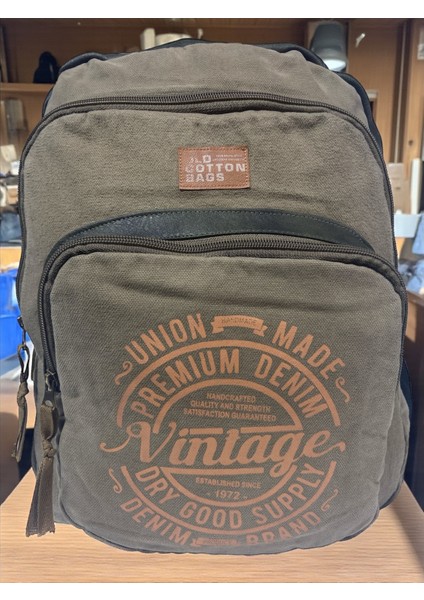 Old Cotton Kaliteli Siyah Vintage Salaş Baskılı Disayn Günlük Gezi Okul Sırt Çantası Revilla Bag 28X38CM