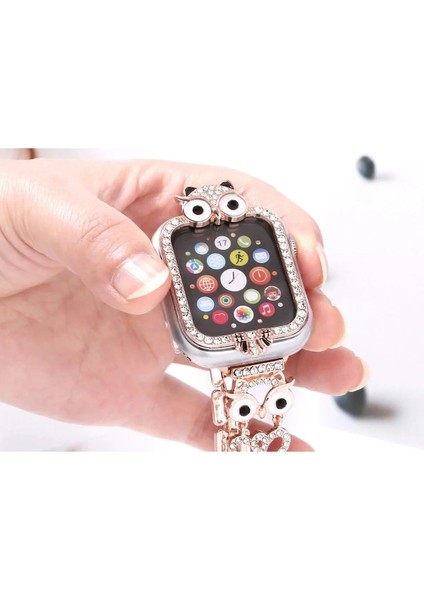 Apple Watch S10 42MM Uyumlu Baykuşlu Taşlı Kasa Koruyucu - Şık Parlak Tasarım, Tam Koruma fiyatları