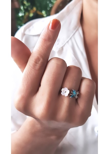 Yaprak Çiçek Taşlı Mineli Çelik Kaplama Yüzük fiyatları