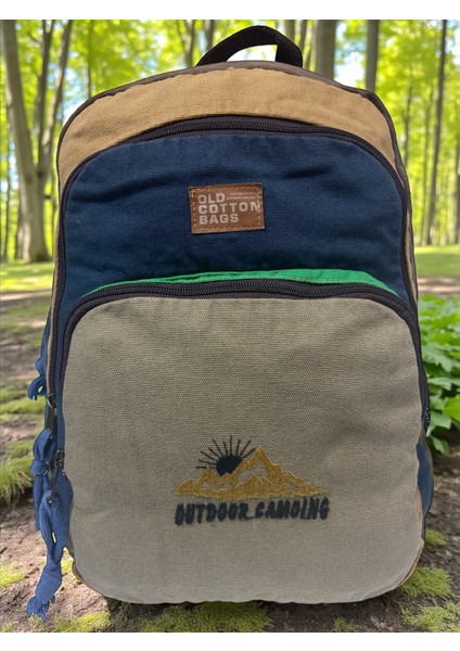 Old Cotton Kaliteli Siyah Vintage Salaş Baskılı Disayn Günlük Gezi Okul Sırt Çantası Revilla Bag 28X38CM