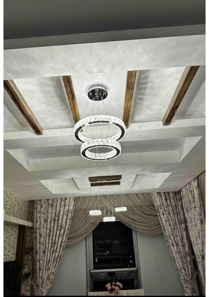 Modern Gümüş Sarkıt Kristal Taşlı Üç Renk LED Ikili Avize 30-40 cm modelleri