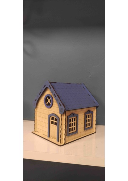 Ahşap Ev Kumbara Büyük Boy Mavi Renk fiyatları