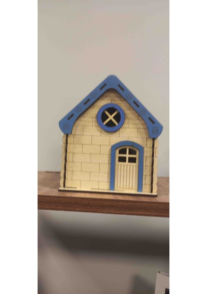 Ahşap Ev Kumbara Büyük Boy Mavi Renk modelleri