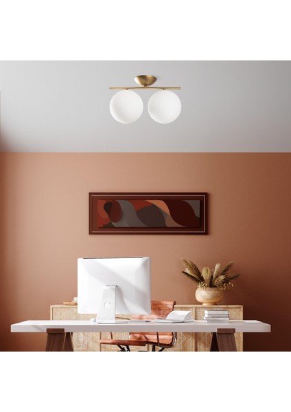 Luminar Modern 2'li Glop Cam Plafönyer Avize Parlak Gold, Dekoratif Tavan Aydınlatma LUMINAR-14116