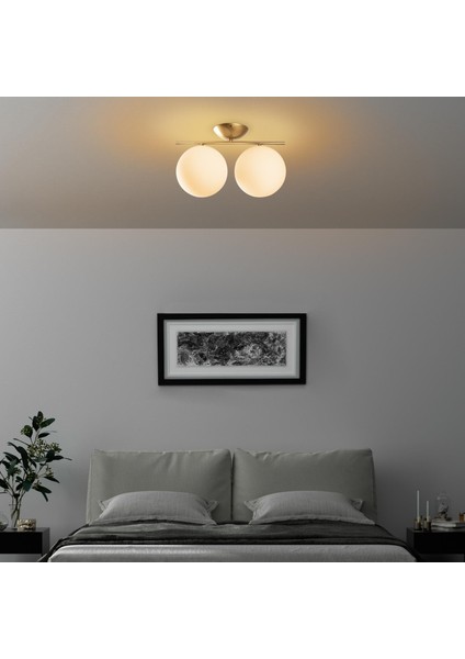 Luminar Modern 2'li Glop Cam Plafönyer Avize Parlak Gold, Dekoratif Tavan Aydınlatma LUMINAR-14116 modelleri