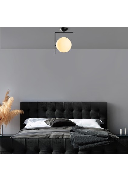 Luminar Modern Tekli Glop Cam Plafönyer Avize Siyah, Dekoratif Tavan Aydınlatma LUMINAR-14120 modelleri