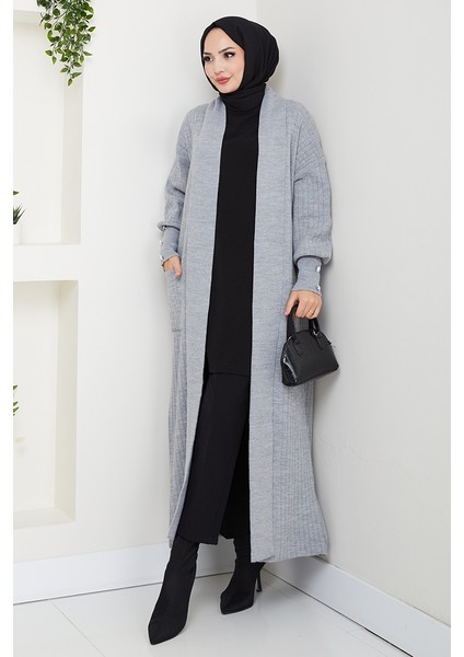 Balon Kol Triko Hırka 1613 - Gri modelleri