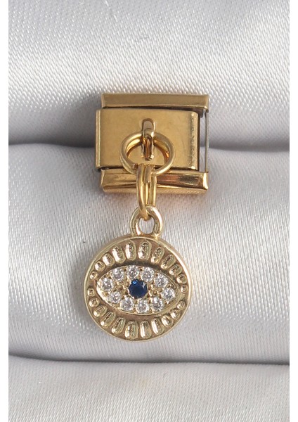 316L Çelik Gold Renk Sallantı Zirkon Taşlı Göz Model Nomination Charm