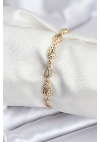 Pirinç Vıp Seri Gold Renk Sıralı Damla Model Kadın Bileklik