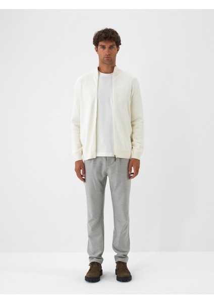 Erkek Ekru Dokulu Pamuk Dokulu Regular Fit Hırka