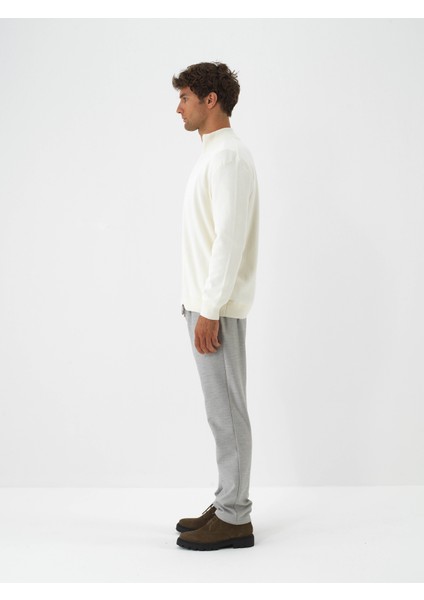 Erkek Ekru Dokulu Pamuk Dokulu Regular Fit Hırka