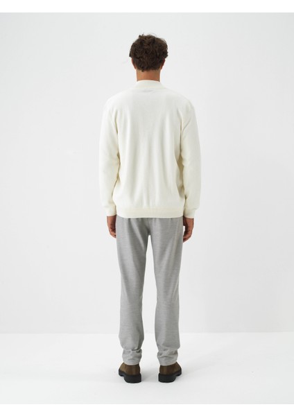 Erkek Ekru Dokulu Pamuk Dokulu Regular Fit Hırka