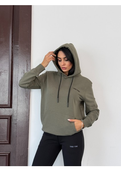 Unisex Üç Iplik Diagonel Kumaş Modern Ikili Haki Kapüşonlu Üst, Siyah Alt Eşofman Takımı modelleri