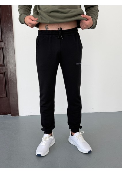 Unisex Üç Iplik Diagonel Kumaş Modern Ikili Haki Kapüşonlu Üst, Siyah Alt Eşofman Takımı