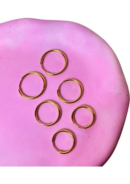 5721 6'lı Halka Küpe 3 Boy 3 Çift Kombin Çoklu Gold Küpe