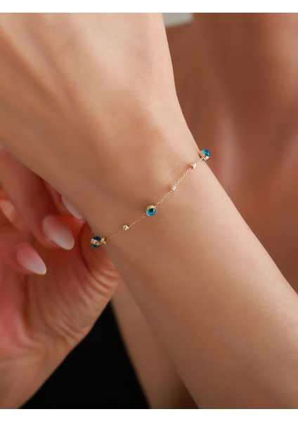 14 Ayar Altın Mavi Gözlü Dorikalı Bileklik modelleri