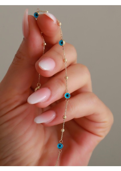 14 Ayar Altın Mavi Gözlü Dorikalı Bileklik indirimleri