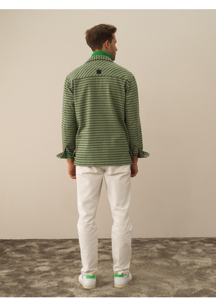 Erkek Yeşil Esnek Dokulu Slim Fit Gömlek