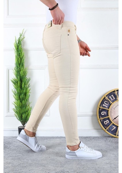 Erkek Jeans Slim Fit Likralı Denim Krem Kot Pantolon fiyatları