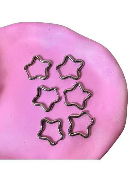 9582 6'lı Gümüş Renkli Yıldız Küpe 3 Çift Kombin Çoklu Küpe