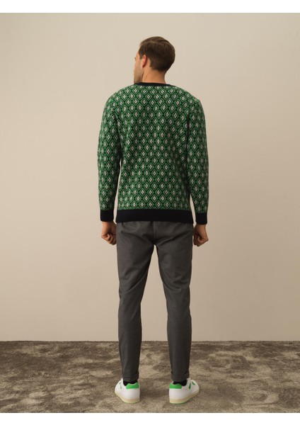 Erkek Lacivert Lüks Pamuk Dokulu Regular Fit Kazak